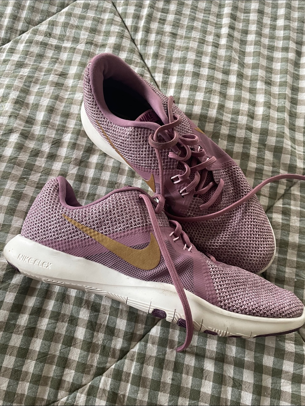Nike Flex Women’s Pink Gold Swoosh Running Shoes